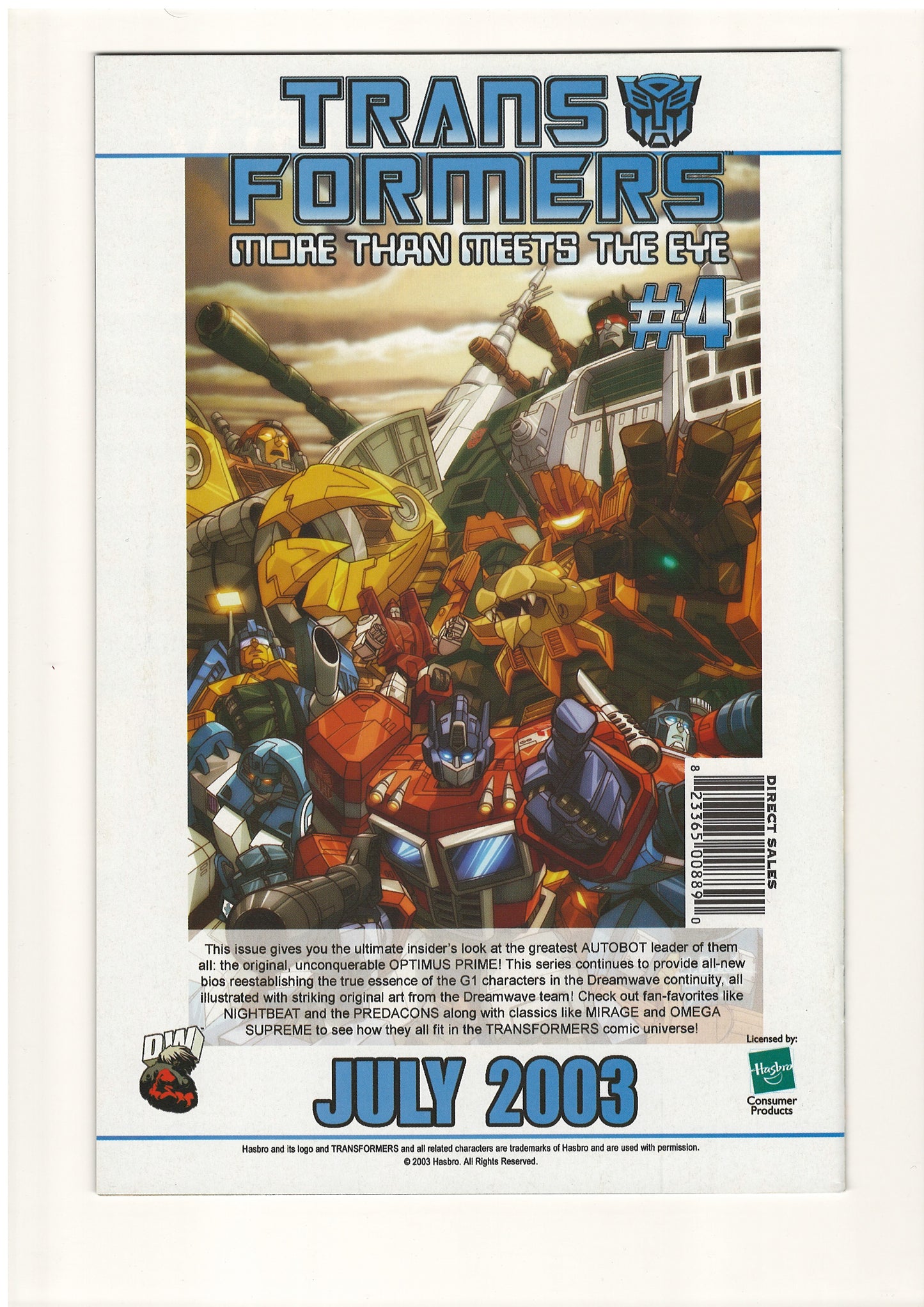 Transformers Generation 1 #2 (May, 2003) - Autobot Cover